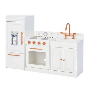 Teamson Kids Little Chef Paris Modular Contemporary Interactive Wooden Play Kitchen with Refrigerator, Oven, Sink, and Storage Space for Easy Clean Up, White with Rose Gold Finishes - Retail: $103