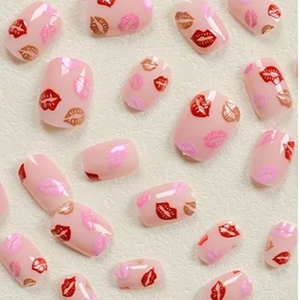 lot 4457 image: Valentine Press On Fake Nails with Kiss Lip Design 24 Pieces