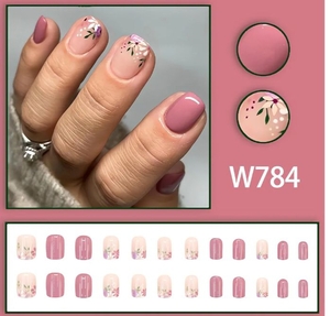 lot 4459 image: Brown Flower Oval False Nails with Daisy Designs 24pc Kit