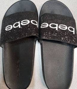 lot 4461 image: Bebe Black Glitter Slide Sandals size 9