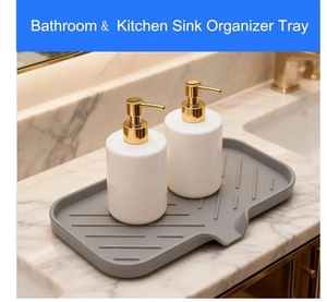 lot 4464 image: Silicone Kitchen Sink Organizer Tray with Drain Spout