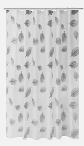 lot 4602 image: Black and White Leaf 180200cm Shower curtains with hooks
