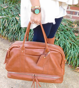 lot 4608 image: Used but Like New Faux leather Sole Society Weekender Travel Bag 20x8x12 Brown