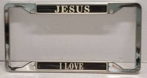lot 4619 image: GoGo Shiny Jesus I Love Chrome License Plate Frame