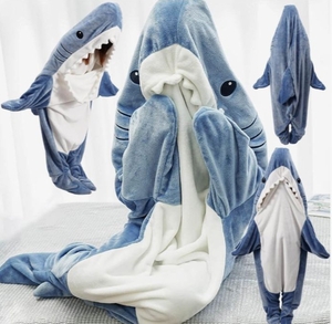 lot 4623 image: Adult Shark Blanket Hoodie Wearable Sleeping Bag - GREY AND WHITE