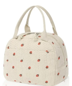 lot 4479 image: Strawberry Print Corduroy Handbag with Canvas Handles