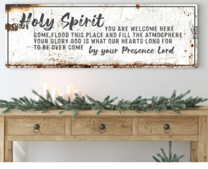lot 4483 image: Holy Spirit Welcome Here Religious Wall Sign 2 pack