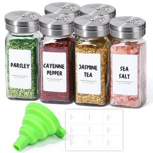 lot 4486 image: ComSaf Spice Jars with Shaker lids Adjustable, 4oz 6PCS, 9 DIY Labels, Spice Jars Trial Set & Supplement Set, Empty Ingredient Containers and Square Ingredient Bottles for Kitchen and Seasoning