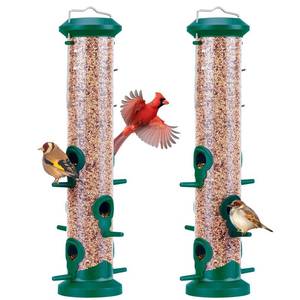 lot 4495 image: Kingsyard 2 Pack Tube Bird Feeders for Outdoors Hanging, Premium Hard Plastic Bird Feeder with 6 Feeding Ports, Weatherproof & Steel Hanger, Attracting for Wild Birds (Green)