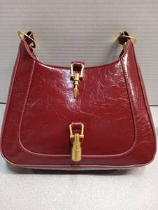 lot 4507 image: Red Patent Shoulder Bag with Gold Hardware