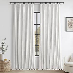 lot 4508 image: Room Darkening Soft White Linen Curtains 102 Inches Long 2 Panels Set for Dining Room, Pure White Pinch Pleated Dual Layer Blackout 102 Inch Curtain Energy Saving Privacy Cottage Drapes with Back Tab