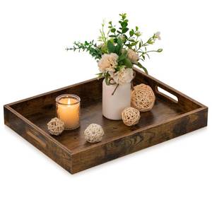 lot 4510 image: Hanobe Brown Decorative Serving Trays Rustic Brown Rectangle Tray Decor with Cutout Handles for Coffee Table Ottoman Living Room Kitchen Home Decor, Large