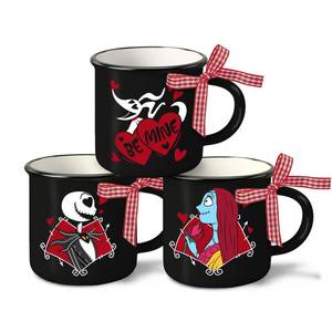 lot 4515 image: Zzkol Valentines Day Jack Black Mini Coffee Mug Set of 3, Sally Ghost Red Love Hearts Be Mine 5 oz Small Cups for Tiered Tray Decoration, Anniversary Wedding Kitchen Decor Cafe Bar Housewarming Gift