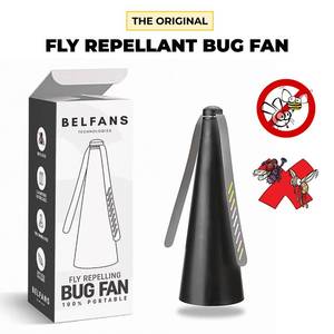 lot 4522 image: Belfans FlyRepellent Fan for Tables RechargableUSB Powered, Soundless Fly Swatter with Holographic Blades and Portable Fly Fan for Bees, Wasps & Outdoor Use (Black)