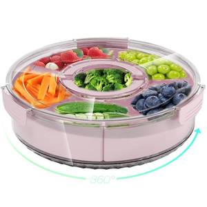 lot 4523 image: Divided Rotating Serving Tray with Lid and Handle, Portable Snackle Box for Fruits Snacks Veggie Charcuterie, Clear Lazy Susan Organizer and Fridge Storage Container for Adults Child (1PCS,12 L