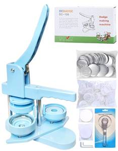 lot 4537 image: DCBADGE Button Maker Machine, Button Pin Maker (3rd Gen) Installation-Free DIY, Button Press Machine Kit with Free Button Parts & Circle Cutter & Wrench Gadget (Light Blue, 58mm (2.25in)