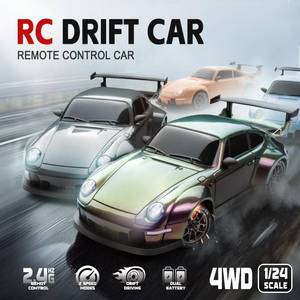 lot 4551 image: RC Drift Car, 124 Scale Remote Control Vehicle with LED Lights, 2.4GHz 20KMH 4WD High Speed RC Cars, Drifting Tires & Two Batteries, Racing Sports Toy Idea Gift for Adults Boys Girls and Kids