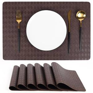 lot 4555 image: DEERYARD Dark Brown Diamond-Embossed Faux Leather Placemats Set of 6 Heat-Resistant, Waterproof & Non-Slip for Homes, Restaurants, Cafes & Offices