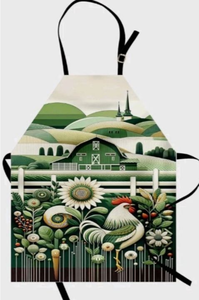 lot 4633 image: Farm Scene Kitchen Apron with Rooster and Sunflower Design