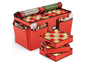 lot 4646 image: Red Holiday Christmas Ornament Storage Box with Drawers