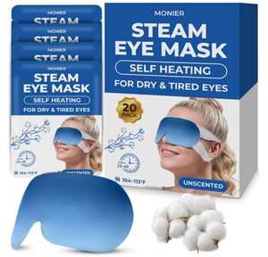 lot 4647 image: Monier Steam Eye Mask for Dry Eyes  Self Heating Warm Compress for Eyes  Disposable Heated Eye Mask for Sleep, Spa, Travel Essentials & Relaxation Gifts for Women & Men (Unscented, 20 Pack)