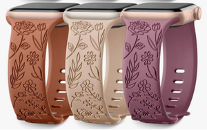 lot 4660 image: MOFREE 4 Pack Floral Engraved Bands Compatible with Apple Watch Band 40mm 41mm 38mm 42mm (Series 10) Women, Soft Silicone Cute Embossed Flower Sport Strap for iWatch Bands Series