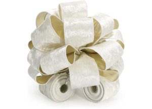 lot 4663 image: CT CRAFT LLC Ivory Velvet Metallic Backing Christmas Tree Topper Bow 11 with 4 Ribbon Streamers x 3 Yards Long