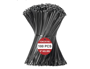 lot 4679 image: 8 Inch Zip Ties (100 Pack) Heavy Duty 40lbs Tensile Strength, UV Resistant Black Cable Ties for Indoor & Outdoor Use