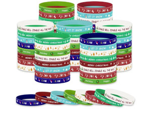 lot 4680 image: Christmas Bracelets Silicone Wristbands Elk Xmas Tree Snowflake Pattern Rubber Band