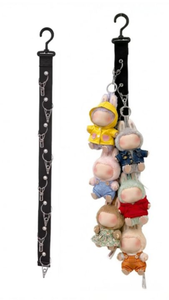 lot 4681 image: SAMIQU 2pc Stuffed Doll Organizer Storage Hanging Organizer for 17cm Doll with Chain and Clips, Holds 8 Plush Dolls, Hat Rack for Baseball Caps (1 Black Hanger & 1 White)