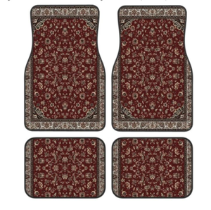 lot 4694 image: Rust Red Oriental Rug Look 4-Piece Car Mat Set - Durable and Stylish Interior Accessory for Cars, Suvs, and Trucks