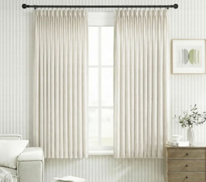lot 4695 image: PANGSINNE Natural Linen Kitchen Curtains - 45 Inches Long Pinch Pleated Semi Sheer Curtains Linen Blend Basement for Small Window Cream Ivory 40x45