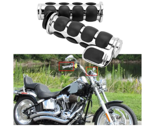 lot 4698 image: Pair of 1 Dual Chrome Motorcycle Bar End Hand Grips Handlebar Compatible with Cruisers Harley Yamaha Suzuki