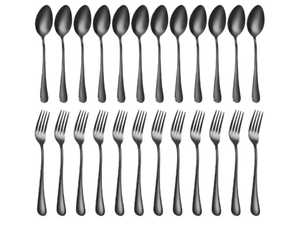 lot 4709 image: Forks and spoons silverware set 24pcs black spoons and forks set Durable Dishwasher Safe black silverware for home kitchen stainless steel