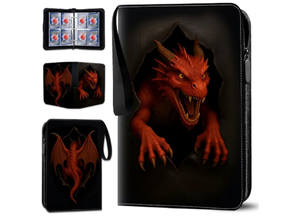 lot 4710 image: Trading Card Albums with Zipper - 4 Pocket Double Sided Collection Binder for 400 Cards, Durable Scratch-Resistant PU Cover, Trading Card Sleeves for 3 Ring Album, for MTG & Game Cards (Fire Dragon)