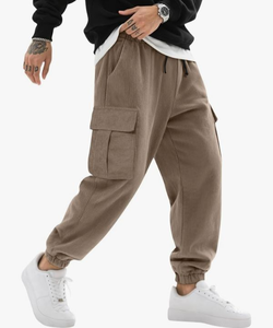 lot 4713 image: August Alley Mens Cargo Pants Corduroy Joggers Casual Baggy Street Y2k Pants Drawstring Tapered Sweatpants with Pockets (Grey Not Tan) Mens Medium  -