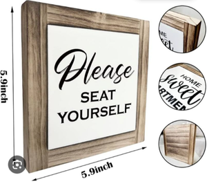 lot 4714 image: Funny Restroom Wood Plaque Sign, Please Seat Yourself, Box Wood Plaques Desk Dcor, UV Printing Wood Sign, Farmhouse Style Bathroom Decoration, Framed Shelf Plaques, Home Art Dcor