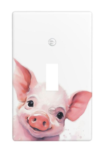 lot 4719 image: Cute DOUBLE Toggle Light Switch Cover Decorative Pink Pig Wall Plate for Kitchen Room Bathroom 2 Gang Size 4.5 x 4.5