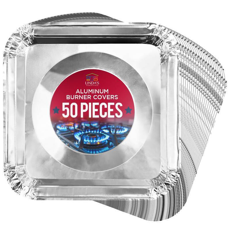 lot 312 image: Aluminium Gas Stove Burner Covers (50 Pack) - Disposable Gas Stove Cover Liners, Heat-Resistant Gas Stove Top Covers for Gas Burners and Stove Covers for Gas Stove Top the Perfect Kitchen Accessories