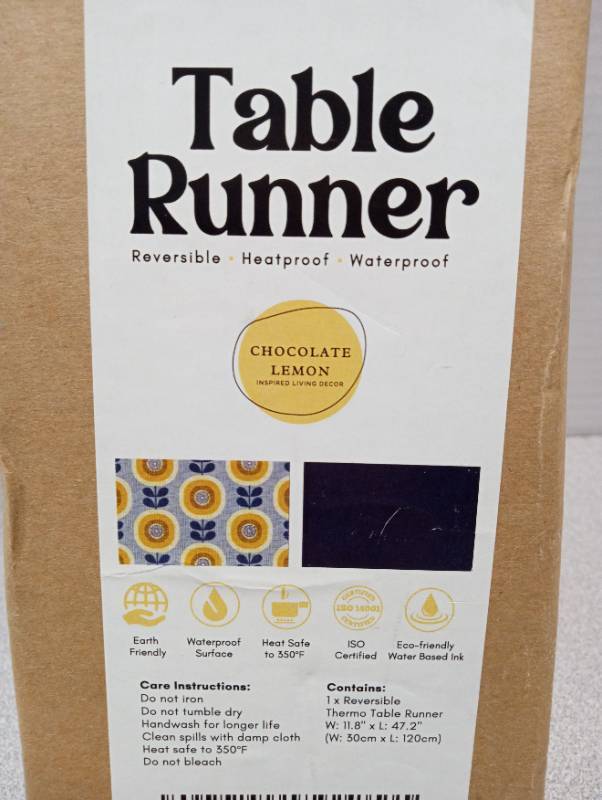 lot 4029 image: Chocolate Lemon Reversible Table Runner with Geometric Pattern