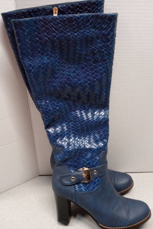 lot 4045 image: Ann Creek Blue Woven Leather High Heel Boots - Size 9M