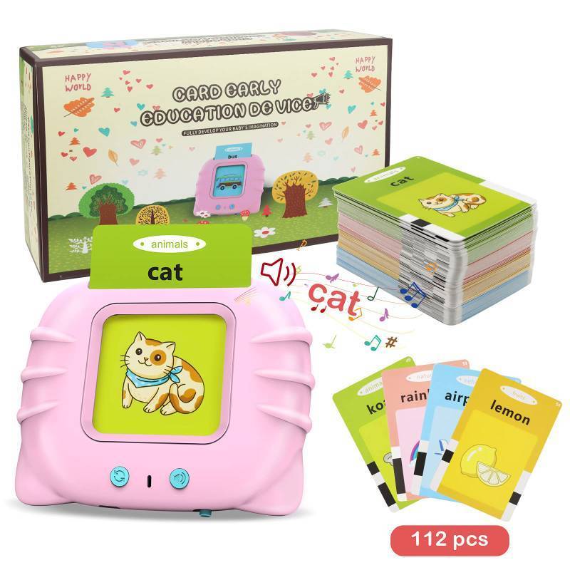 lot 4070 image: Topcolor Educational Toy for Kids Listen and Learn Literacy Audible Flash Cards for Toddlers 1 2 3 4 5 6 Years Old Boys Girls Flashcards Device with 112 pcs Double-Sided Cards 224 Words, Pink Reader