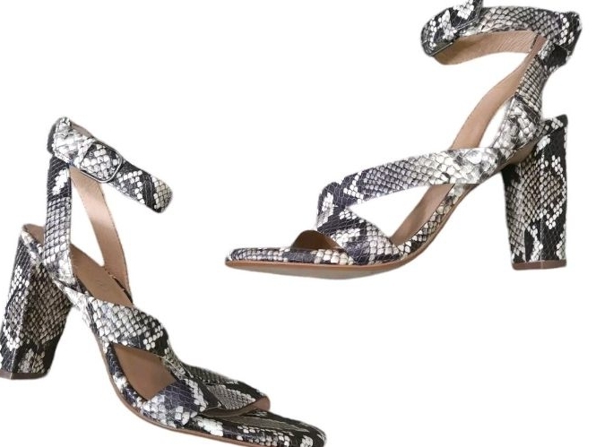 lot 4077 image: Madewell Snake Print Block Heel Sandals - Size 9 Medium