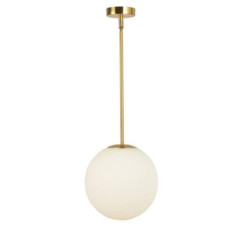 lot 4202 image: Globe Pendant, Matte White Glass with Brass Finish, One Light Pendant Hanging Modern Light Fixture (25cm 10inch Lampshade)