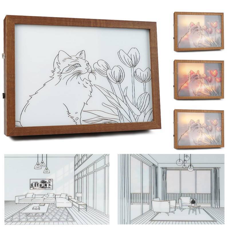 lot 4332 image: Syongzida Lighting Painting Decoration, USB Charging Three-Color Touch Dimmable With 3 Creative Light and Shadow Paintings, Is Living Room Bedroom Wall Art Decorations