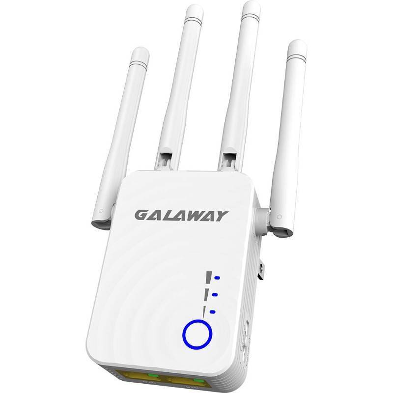 lot 4139 image: GALAWAY-US WiFi Range Extender, 1200Mbps WiFi Extender with 4 External Antennas Dual Band Mini Wireless Signal Booster with Ethernet Port WiFi Range Amplifier, white, 0121-1