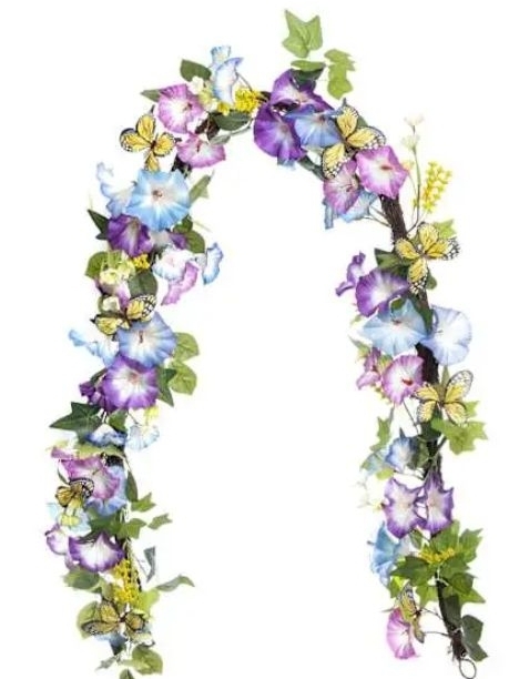 lot 4379 image: Petunia Daisy Butterfly Floral Garland 72 Inch