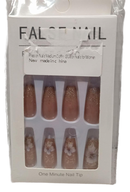 lot 3080 image: Rose Gold Glitter Floral Press-On Nails