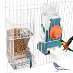 No Mess Bird Feeder Water Dispenser Set, Automatic Parrot Feeder Drinker Cage Accessories, for Parakeets, Cockatiels, Budgies, Macaws, Lovebirds, Canaries - Cage Mounted/External Hanging (Blue)