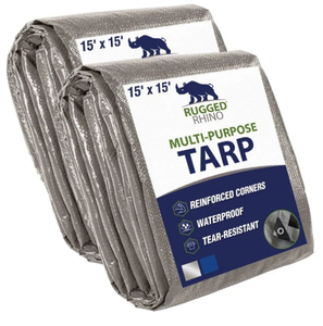 RUGGED RHINO Heavy Duty Waterproof Tarp, 15x15, 2 Pack, UV and Tear Resistant Cover with Reinforced Grommets and Corners, Outdoor Multipurpose Tarps